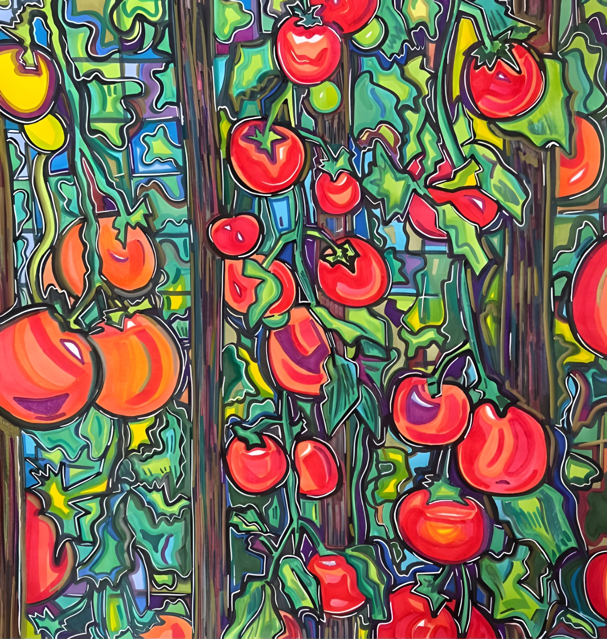 Peinture de tomates, visuel de l'exposition Jardin Secret